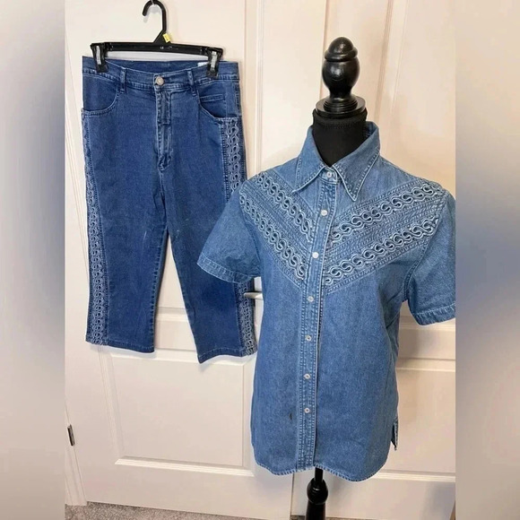 Vintage | Lafei Nier | Embellished Western Denim 2 Piece Set | Size  M [83] - Picture 2 of 13